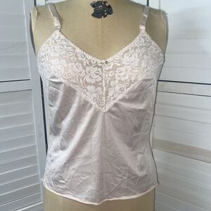 Vintage Beige Lorraine Nylon And Lace Camisole Sz 36 Made In The USA